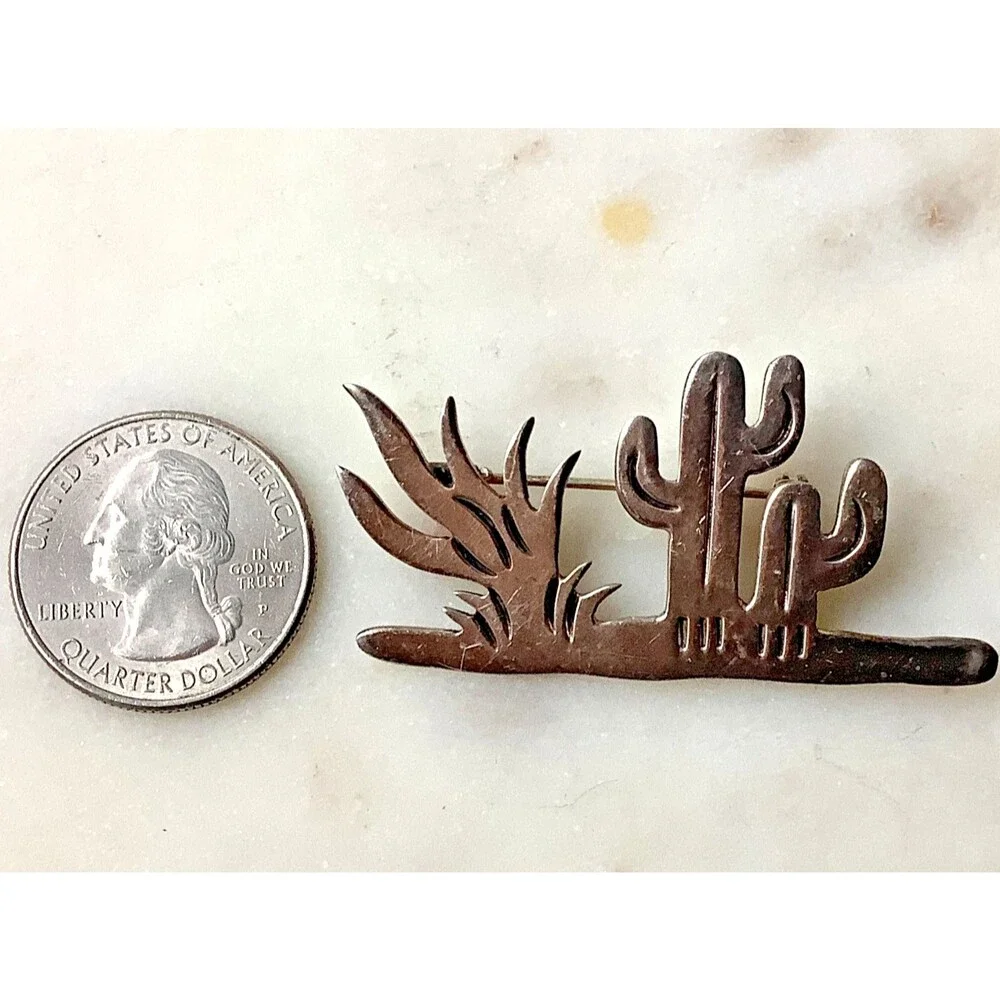 Vintage Taxco Cactus Brooch Sterling Silver 925 Desert Mexico Pin Southwest Art